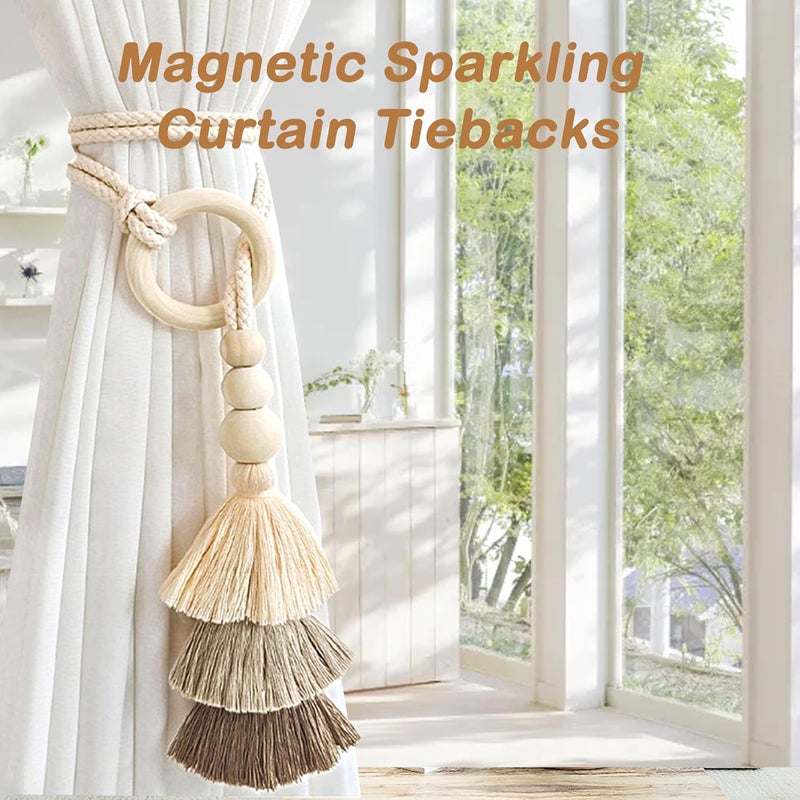 SRG Rope Curtain Tiebacks with Tassel Boho 2 PCS Handmade Wooden Ring Curtain Tie Backs Accessories Wall Decoration Drapery Curtain Holdbacks for Bedroom Window - Image 5